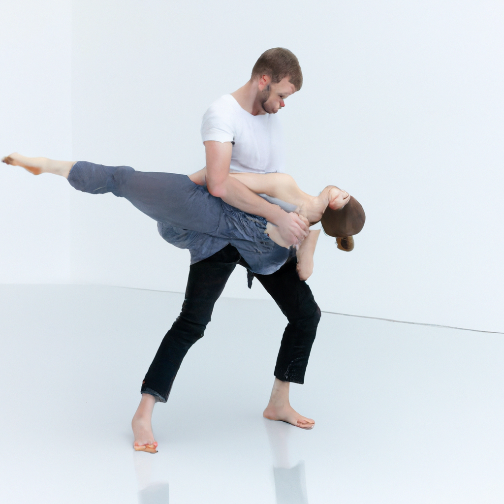 Contemporary dance course in a bright London studio with instructor guiding a student